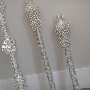 Elegant Silver and Pearl Decorative Sticks
